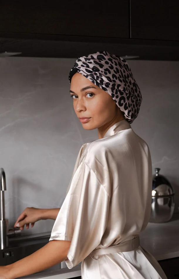 Turban cheveux en satin – Léopard