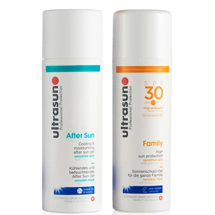 Ultrasun Famille SPF 30 – Super Sensible (150ml) et Ultrasun Après-soleil