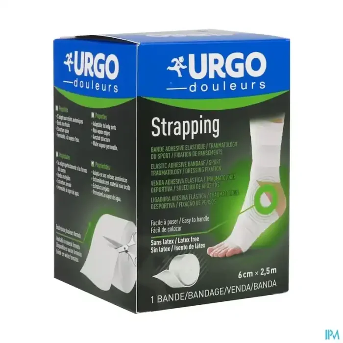 Urgostrapping bande adhesive elastique en longueur hypoallergenique speciale sport 2m5 x 6cm