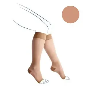 Venoflex Secret – Mi-Bas Femme – Classe 2 – Doré – Long – Pied Ouvert