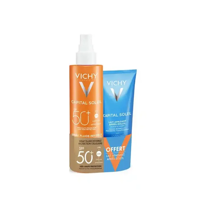 Vichy Capital Soleil spray fluide invisible protection cellulaire SPF50+ 200ml + lait apaisant apres-soleil 100ml