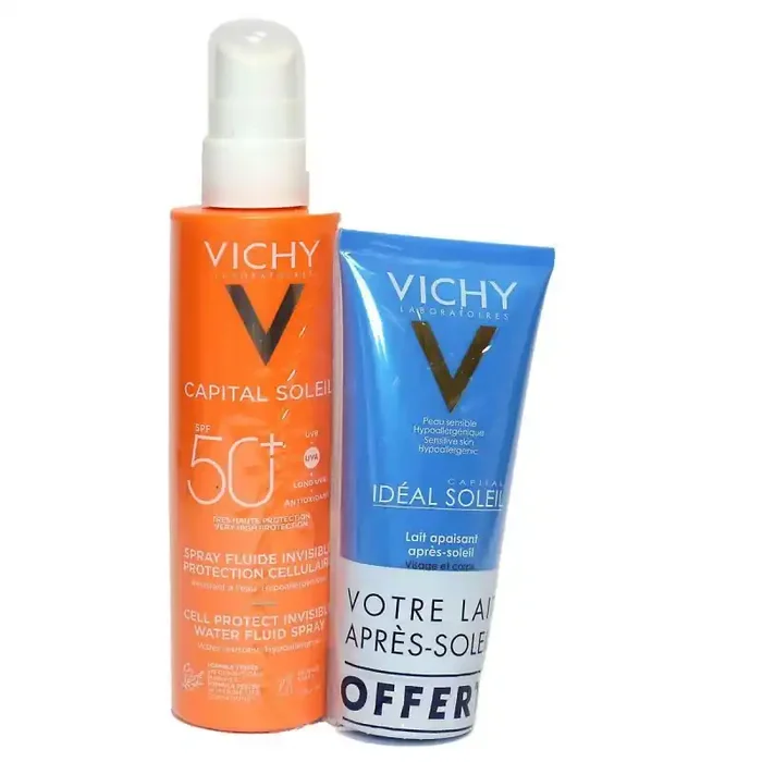 Vichy Spray solaire fluide spf50+ et lait après-soleil offert