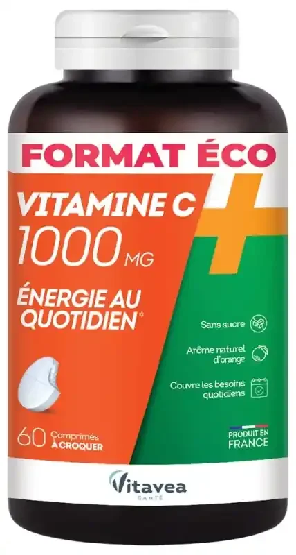 Vitavea Vitamine C 1000 mg – Énergie au Quotidien – Format Éco – 60 Comprimés