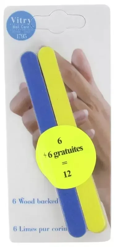 Vitry Botte de 6 Limes Manucure Bois – Couleur Bleu et Jaune