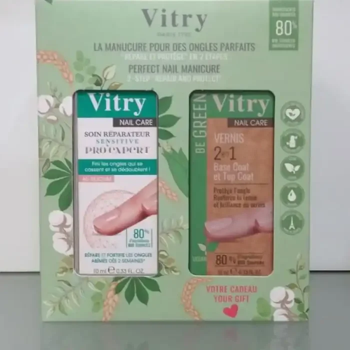 Vitry Coffret manucure – Soin réparateur 10 mL & vernis 2 en 1 Base Coat et Top Coat 10 mL
