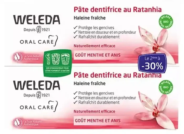 Weleda Duo Pâte Dentifrice au Ratanhia – 2 X 75 ml